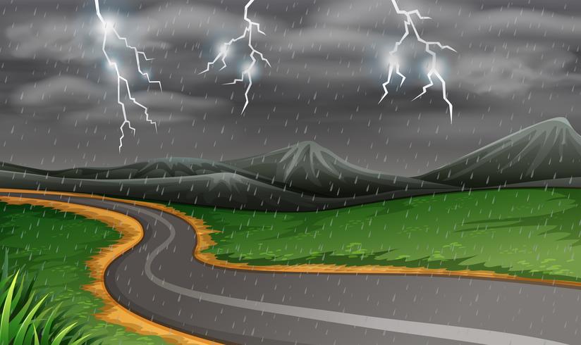 Rainy thunderstorms at night vector