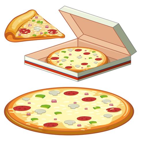 Un conjunto de pizza sobre fondo blanco vector