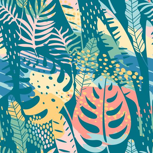 Seamless exotic pattern with tropical plants and artistic background ...