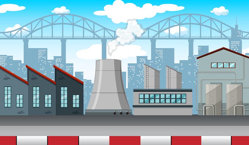 Scene with factories and buildings along the road vector