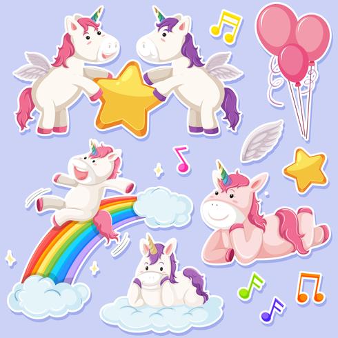 Conjunto de personajes de unicornio. vector