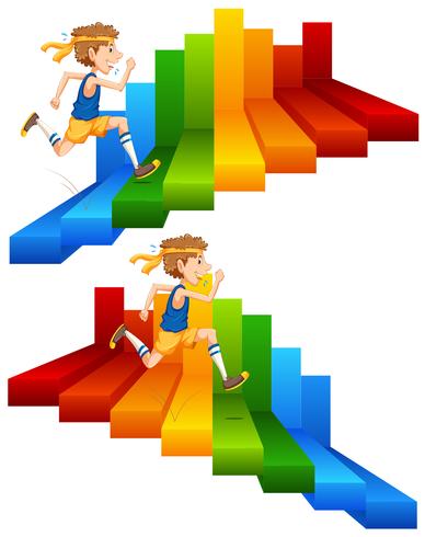 Un hombre corriendo en la escalera de colores vector