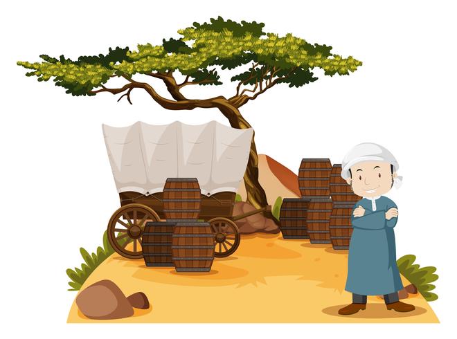 Arab man stands by the wagon vector