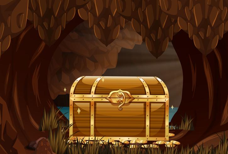 Treausre chest in underground cave vector