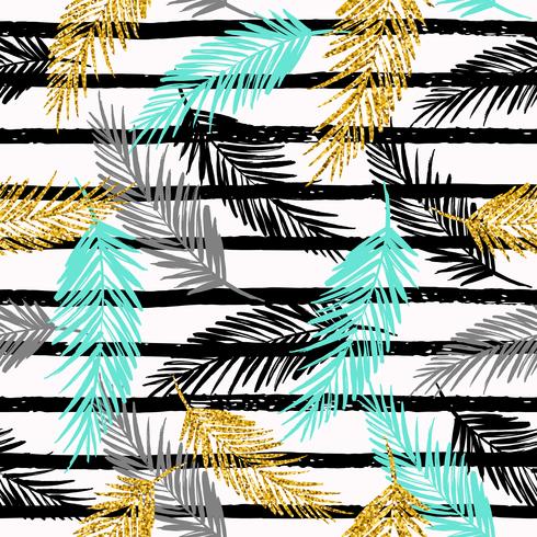 Seamless exotic pattern with palm leaf silhouettes. vector