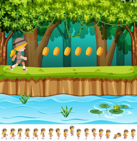 Game design girl in jungle vector