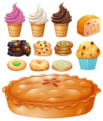 Set of many types of desserts vector