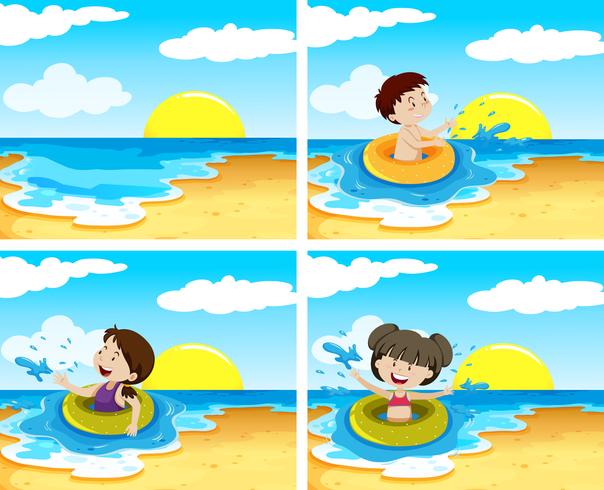 A Set of Children in Swimming Ring vector