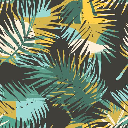 Seamless exotic pattern with tropical plants and artistic background. vector