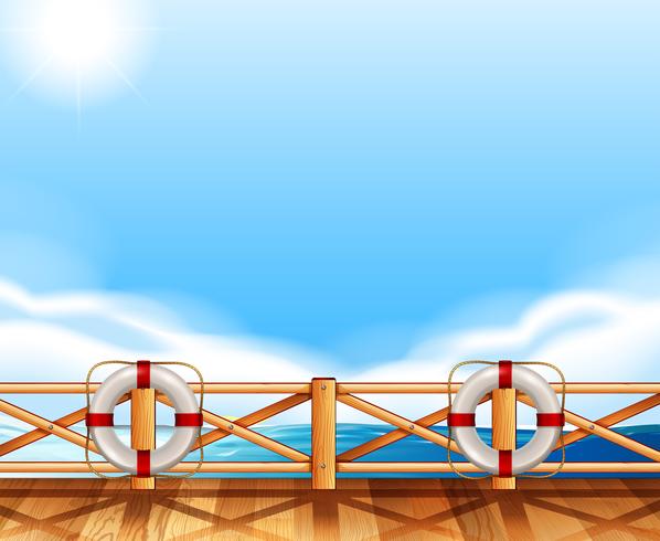 Background design with ocean and deck vector