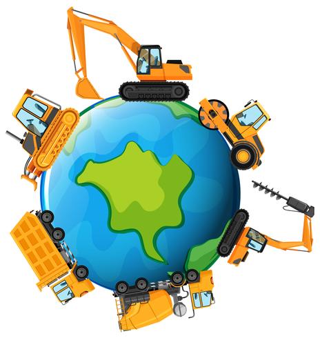 Different types of tractors on earth vector