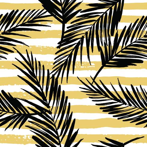 Trendy seamless exotic pattern with palm and geometric elements. vector