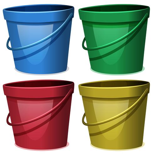 Four buckets of water in four colors vector