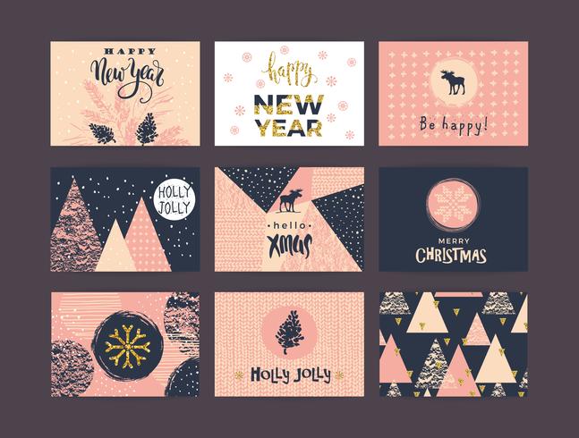 Conjunto de artístico creativo feliz navidad y año nuevo. vector