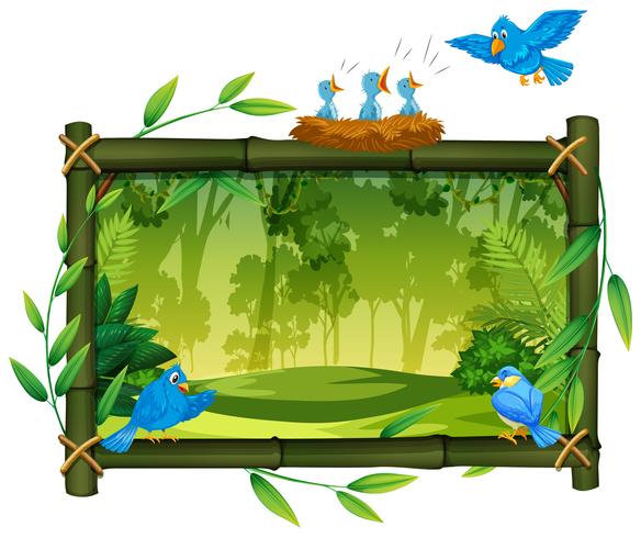 Bird on nature wooden frame vector