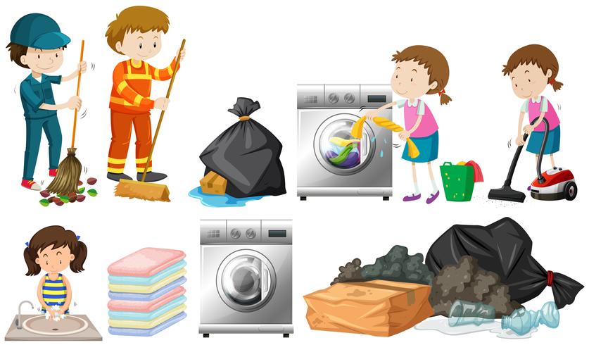 A Set of People Cleaning - Download Free Vector Art, Stock Graphics & Images