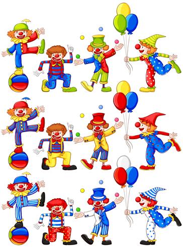 Clown doing different actions vector