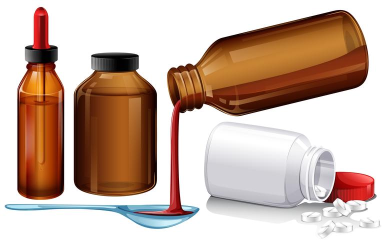 Liquid medicine and tablets vector