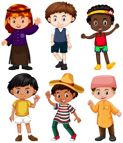 Six boys from different countries vector