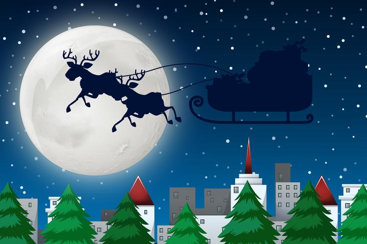 A silhouette santa on the sky vector