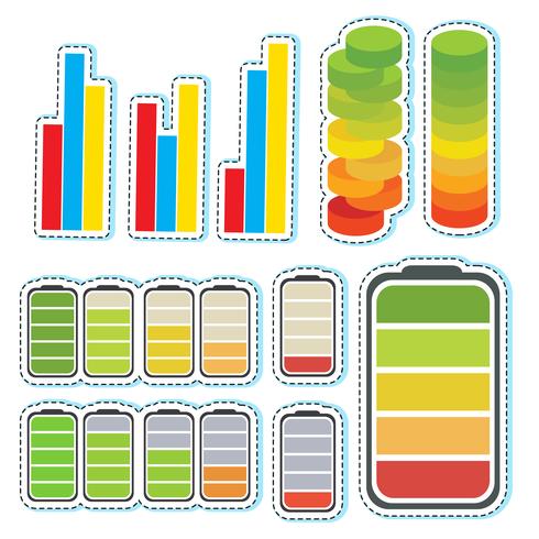 Set de pegatinas con diferentes niveles de barras. vector