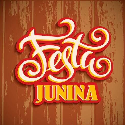 Fiesta latinoamericana, la fiesta de junio de Brasil. Diseño de letras en la textura de madera. vector