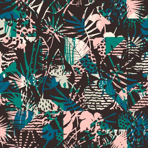 Seamless exotic pattern with tropical plants. vector