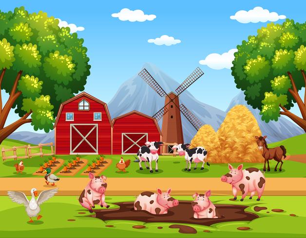 Animales de granja felices rurales vector