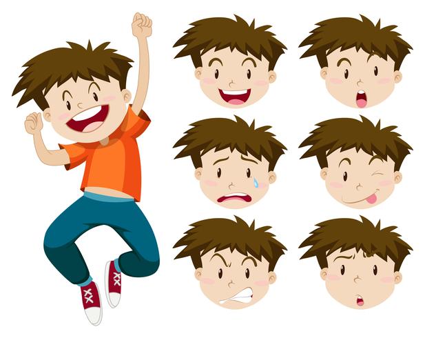 Niño con expresiones faciales vector