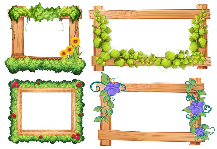 Wooden frames with vine and flowers vector