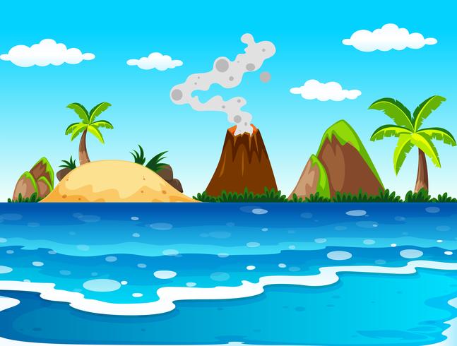 Ocean scene with volcano and island vector