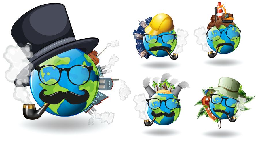 Earth with different constructions on it vector