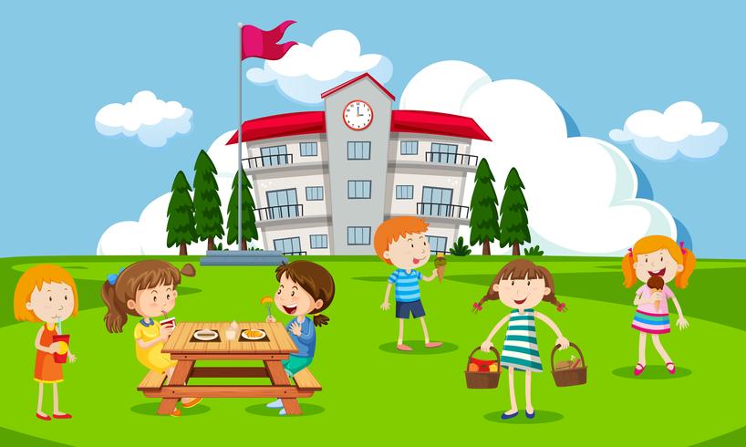 Children playing at school playground vector