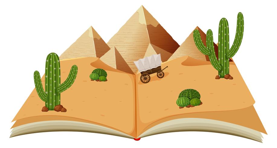 Desert with pyraminds in a book vector