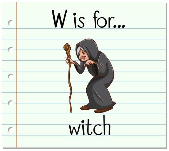 Flashcard letter W is for witch vector