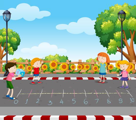 Juego de dados de juego de niños en el parque vector