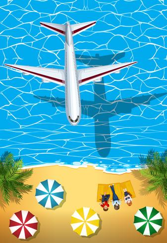 Airplane flying over the ocean vector