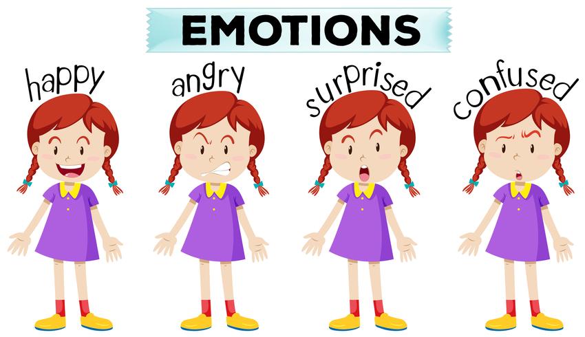 Girl with four different emotions vector