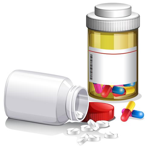 Containers of medical pills vector