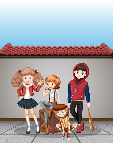 Group of teenagers scene vector
