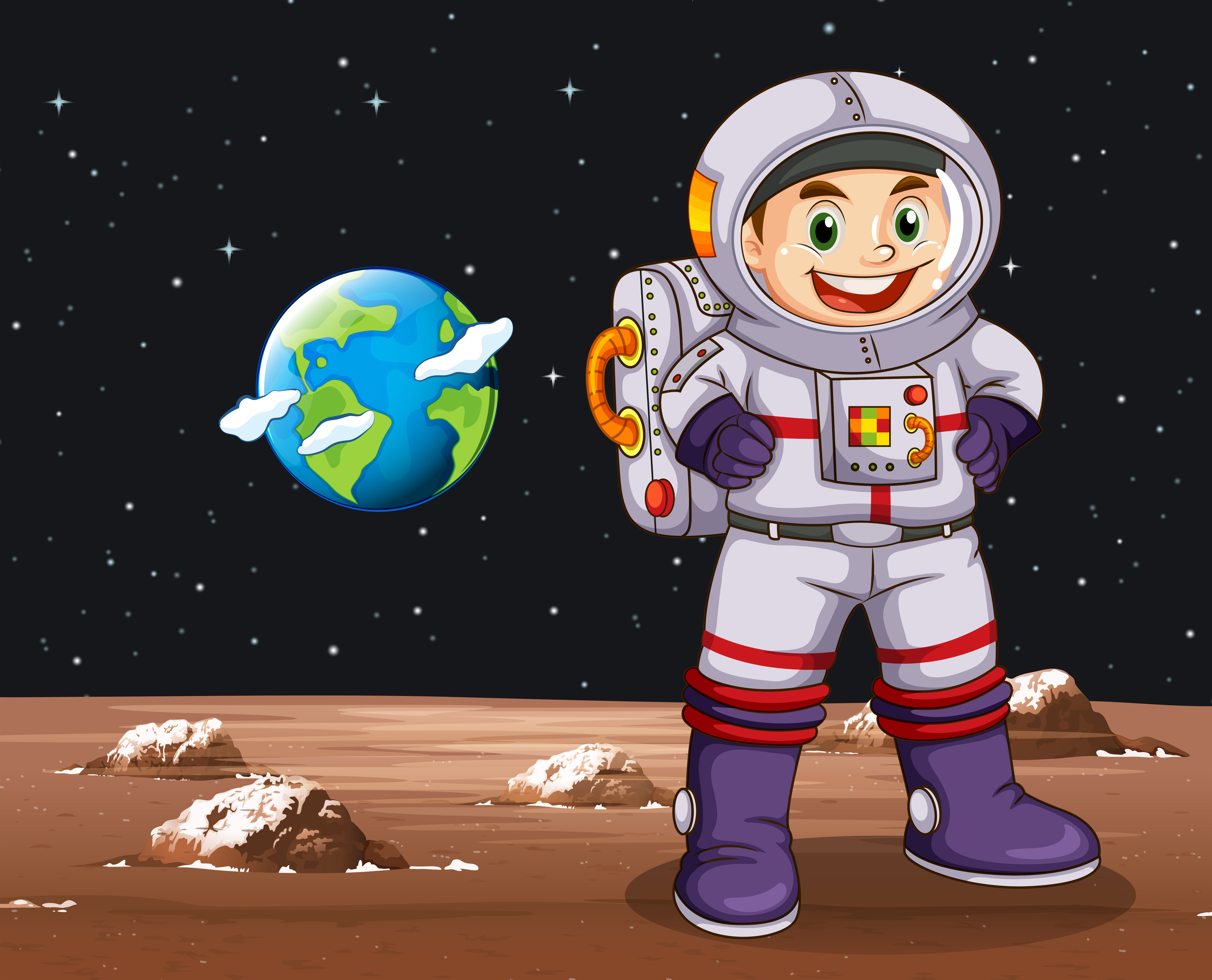 Astronaut standing on planet 296830 Vector Art at Vecteezy