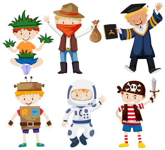 Boys in different costumes vector