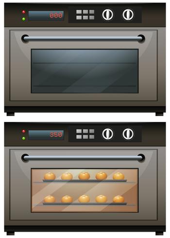 Oven with and without food in it vector