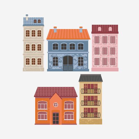 Ilustración del vector del edificio. Casas de color