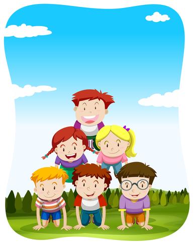 Children playing human pyramid in the park - Download Free Vector Art, Stock Graphics & Images