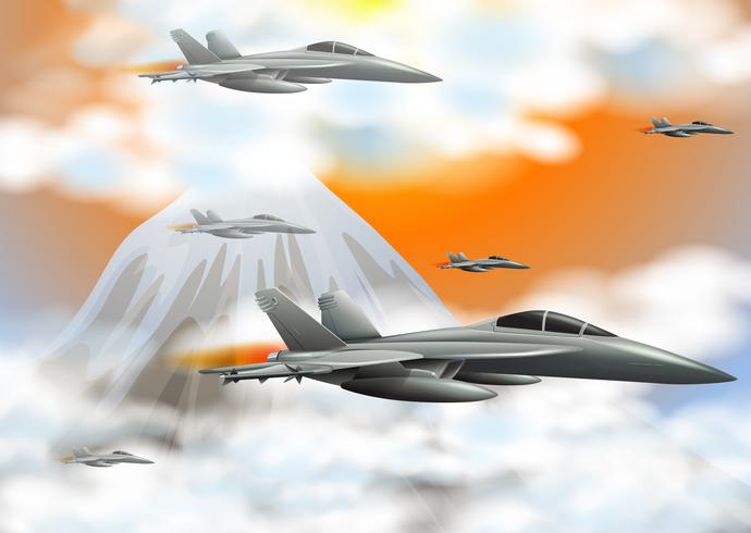 Many jet planes flying in the sky vector