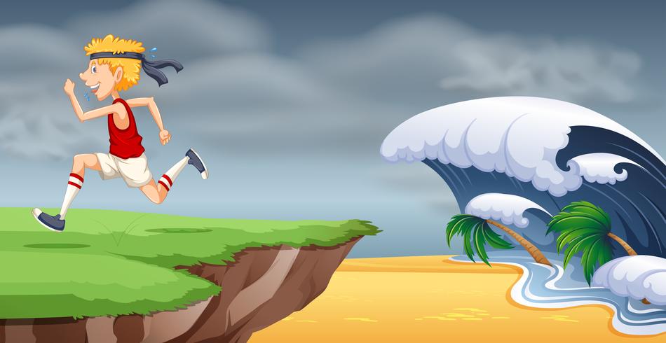 A man running at the cliff vector