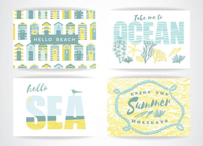 Set of summer cards with hand-drawing elements. vector