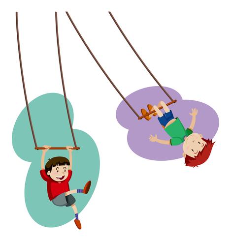 Two boys playing on hand swing vector