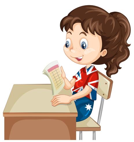 Girl reading document on the desk vector